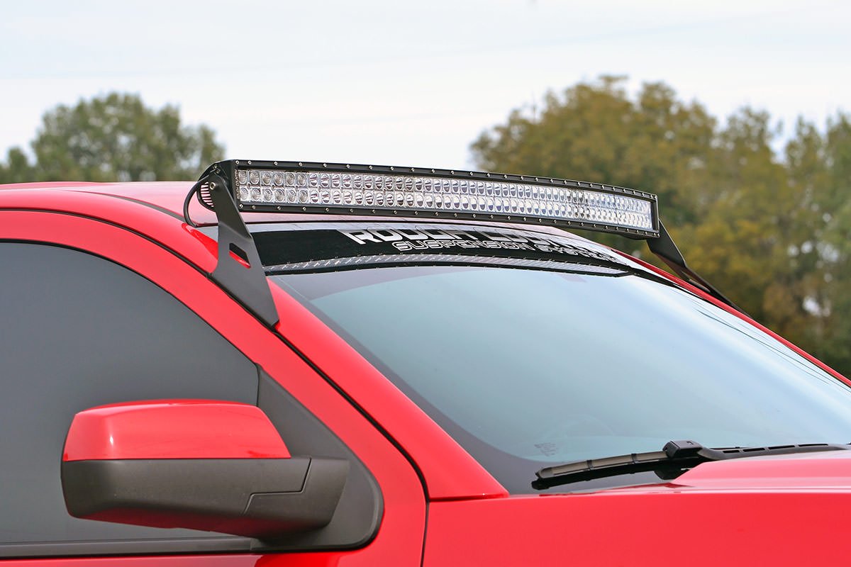 Rough Country 54 Inch Curved LED Light Bar Upper Windshield Mounts 14-18 Silverado/Sierra 1500