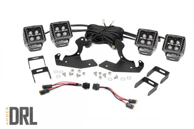 Rough Country Chevrolet LED Fog Light Kit Black Series w/Amber DRL 11-14 Silverado 2500/3500HD