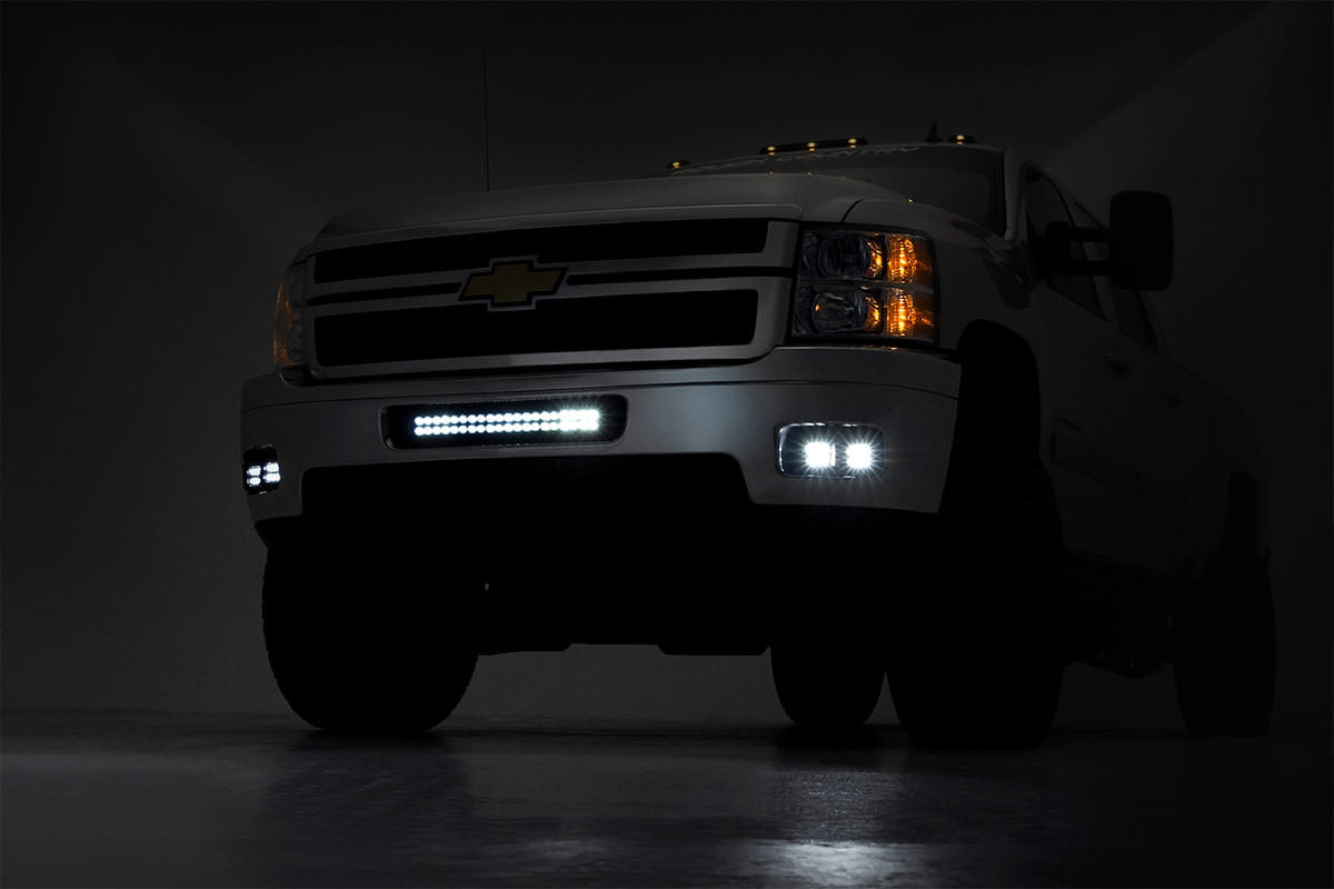 Rough Country Chevrolet LED Fog Light Kit Black Series w/White DRL 11-14 Silverado HD