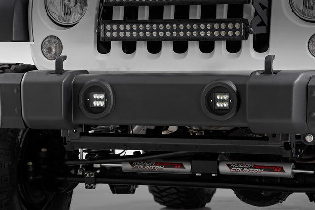 Rough Country Jeep 2 Inch Cree LED Fog Light Kit Black Series 10-18 Wrangler JK