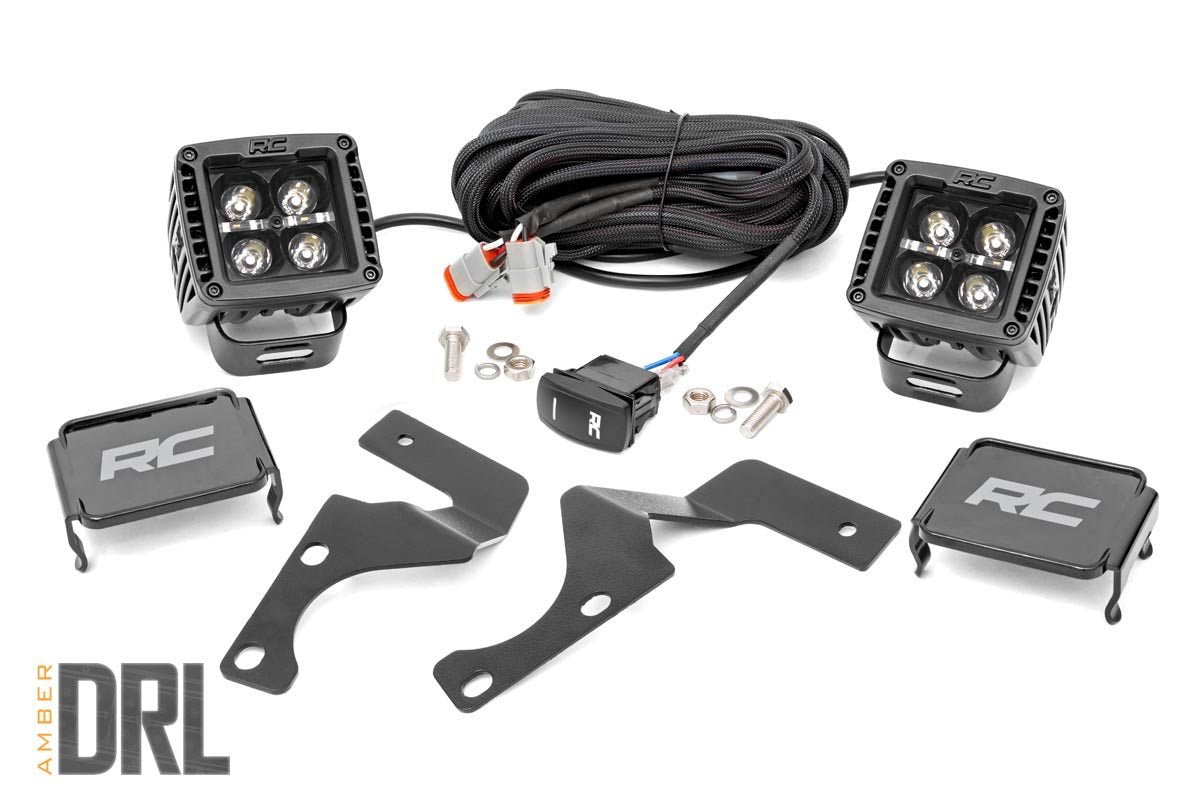 Rough Country Toyota 4Runner 2 Inch LED Lower Windshield Ditch Kit Black Series w/Amber DRL For 14-23 4Runner