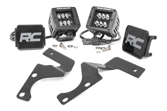 Rough Country Toyota 4Runner 2 Inch LED Lower Windshield Ditch Kit Black Series w/Flood Beam For 10-23 4Runner