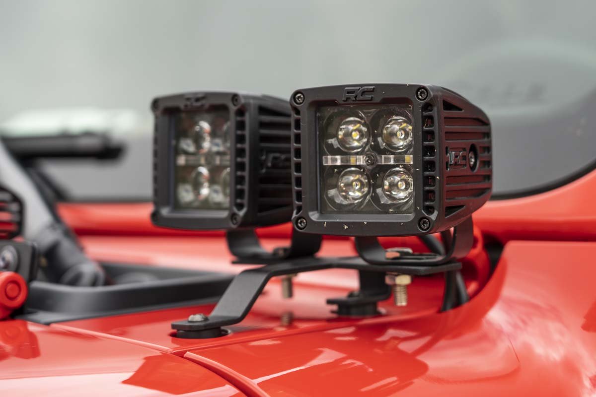 Rough Country Jeep Quad LED Light Pod Kit -Black Series w/Amber DRL 18-20 JL/20 Gladiator