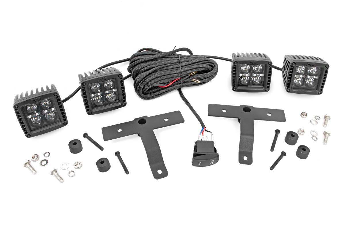 Rough Country Jeep Quad LED Light Pod KitBlack Series w/White DRL 18-20 JL/20 Gladiator