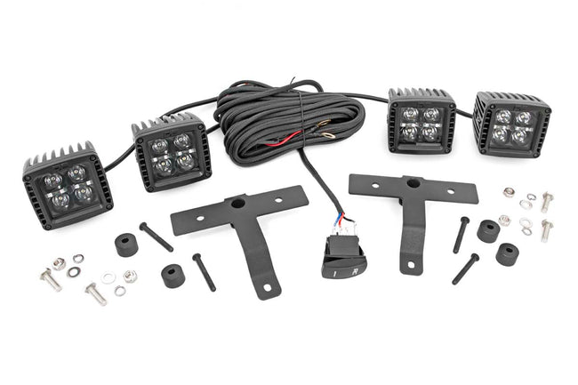 Rough Country Jeep Quad LED Light Pod KitBlack Series w/White DRL 18-20 JL/20 Gladiator