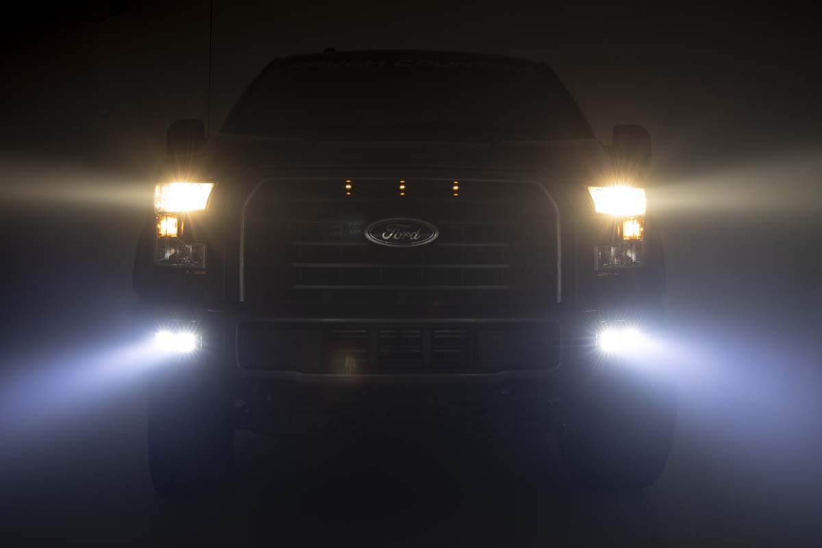 Rough Country Ford LED Fog Light Kit Black Series w/ SAE LED Fog Light 15-19 F-150