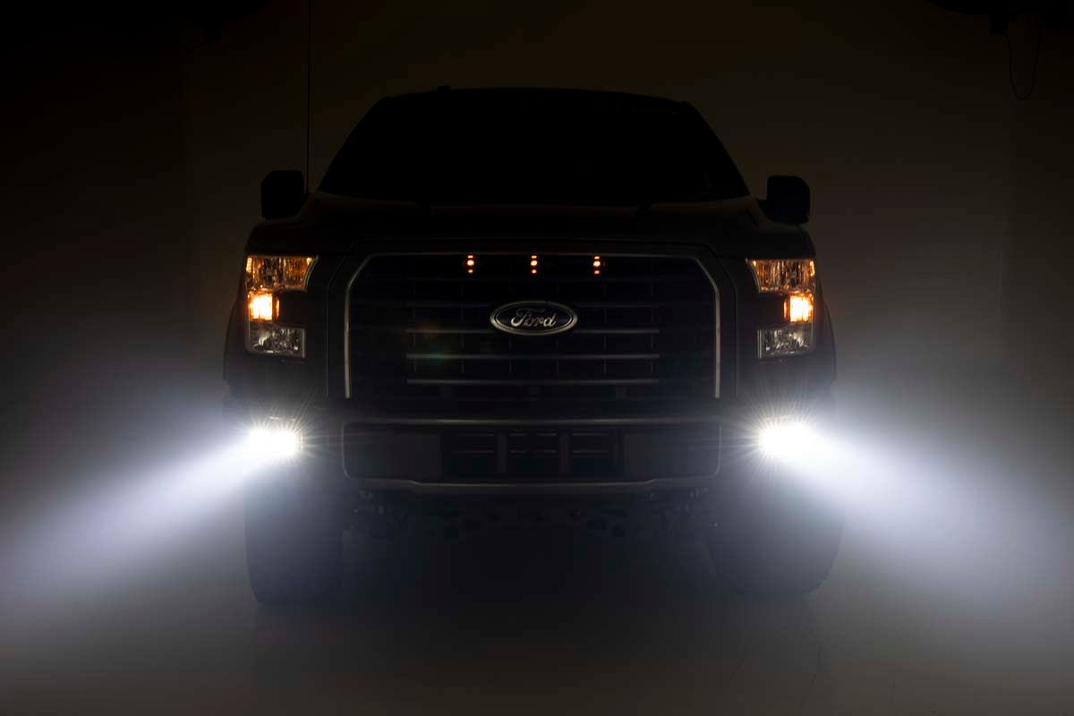 Rough Country Ford LED Fog Light Kit Black Series w/ Flood Beam 15-19 F-150