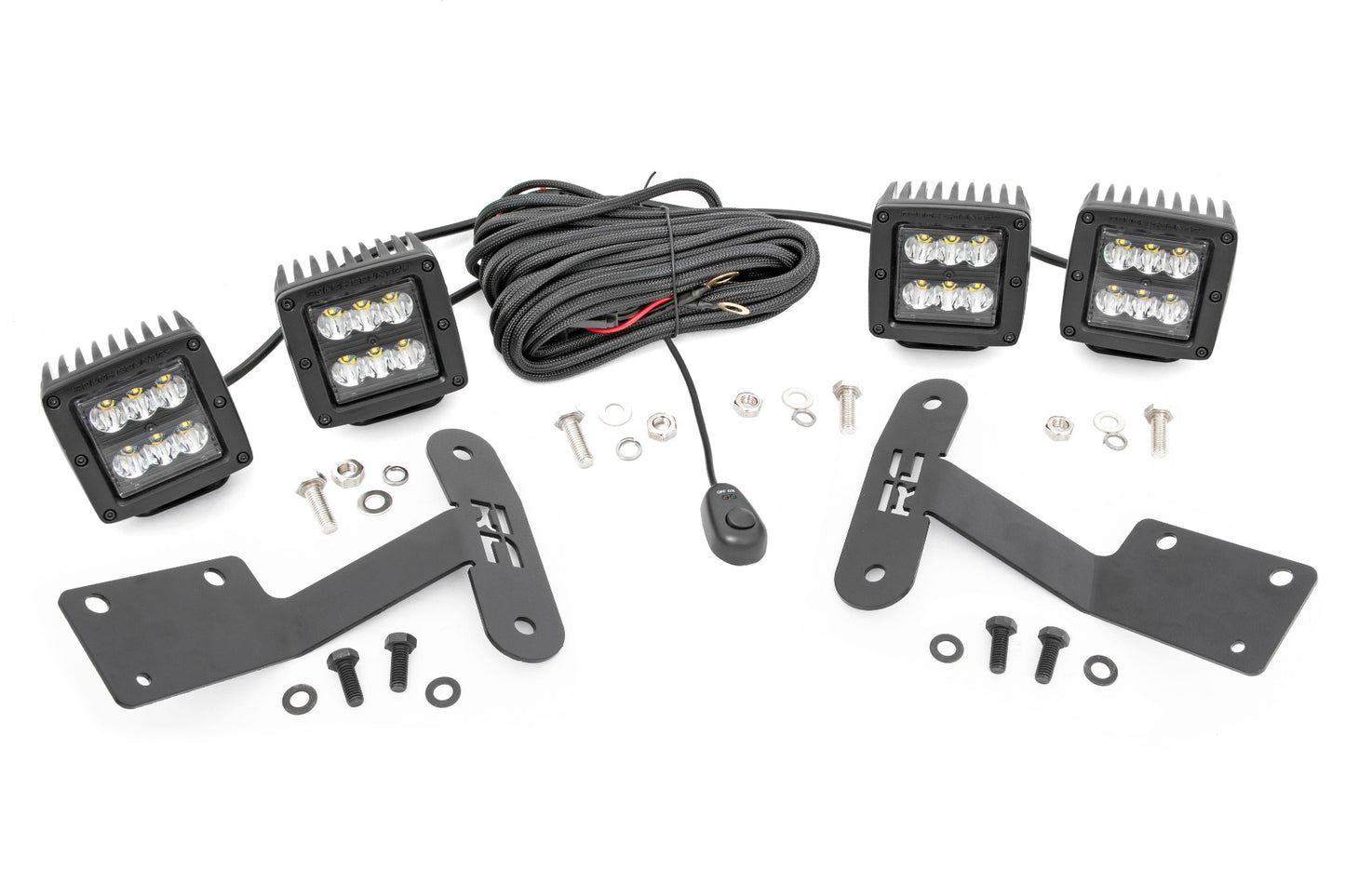 Rough Country Toyota 2-inch LED Lower Windshield Ditch Kit (14-20 Tundra Black Series Spot Pattern)