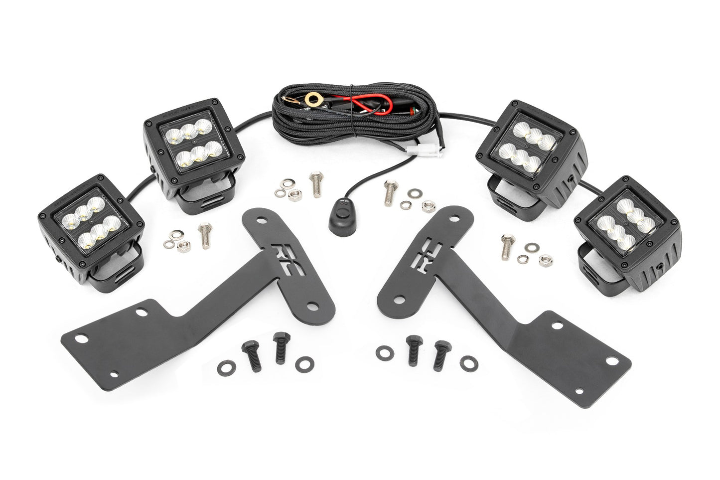 Rough Country Toyota 2-inch LED Lower Windshield Ditch Kit (14-20 Tundra Black Series Flood Pattern)