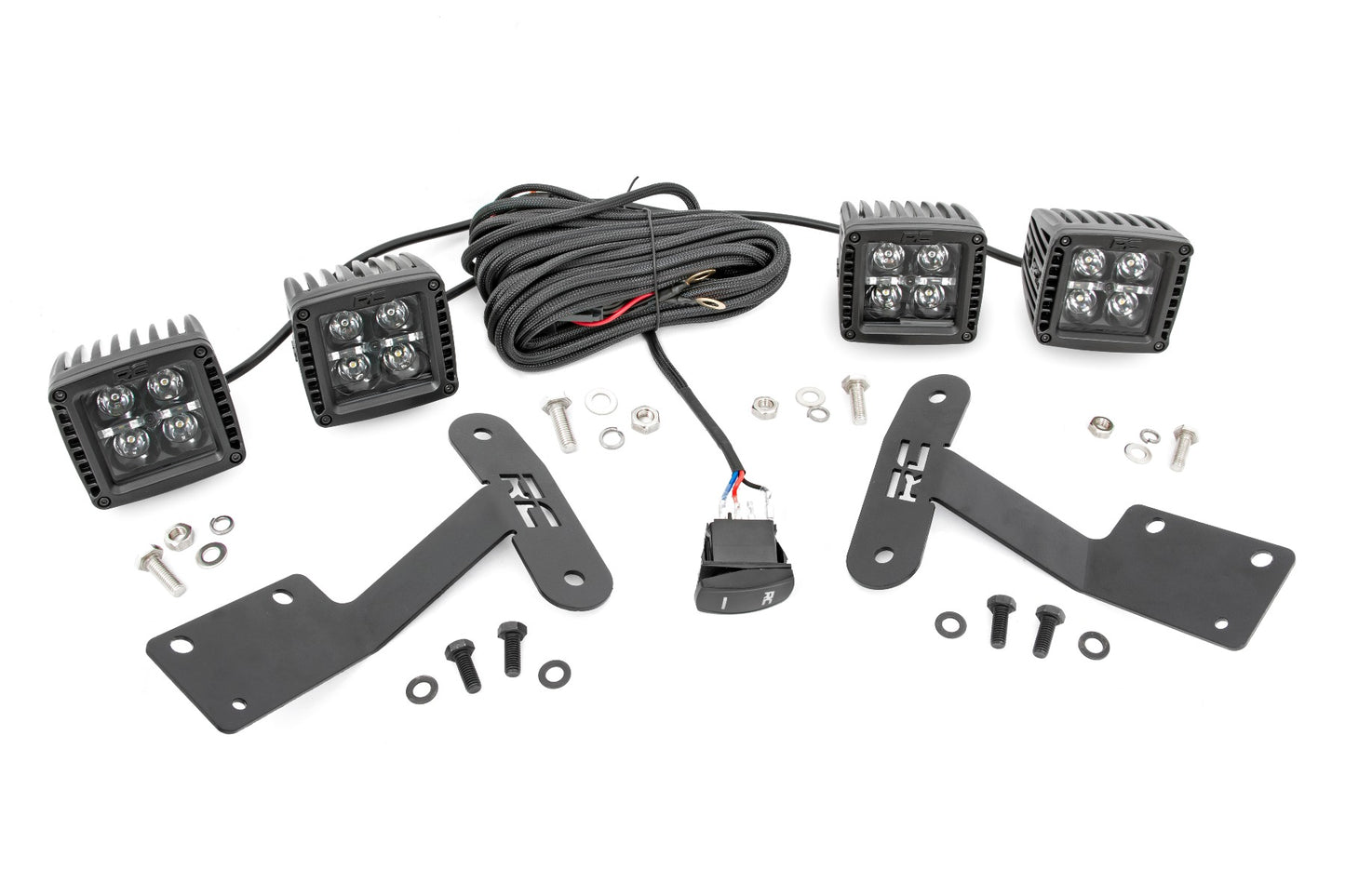 Rough Country Toyota 2-inch LED Lower Windshield Ditch Kit (14-20 Tundra Black Series w/ Cool White DRL)