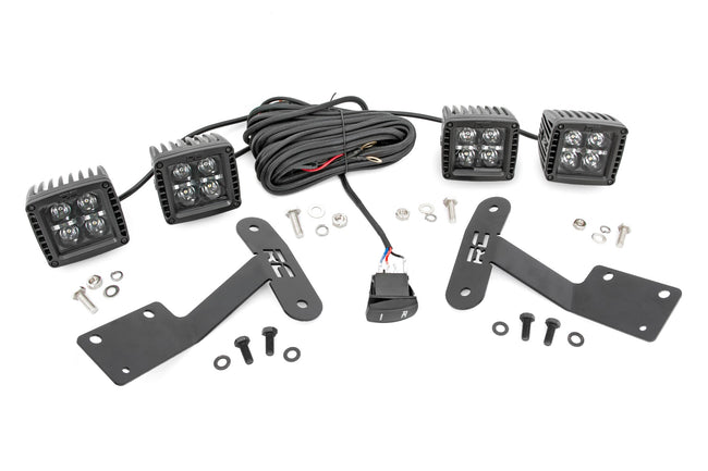 Rough Country Toyota 2-inch LED Lower Windshield Ditch Kit (14-20 Tundra Black Series w/ Amber White DRL)