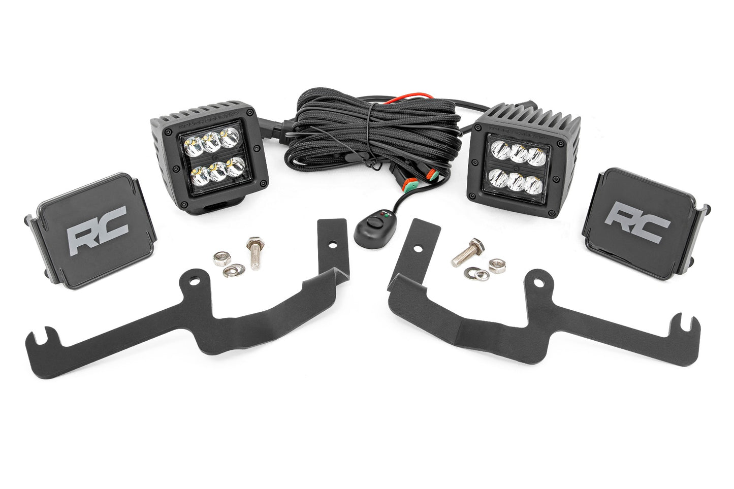 Rough Country Chevy 2-inch LED Lower Windshield Ditch Kit Black Series Spot Beam For 19-22 Silverado