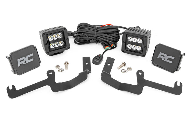 Rough Country Chevy 2-inch LED Lower Windshield Ditch Kit Black Series Spot Beam For 19-22 Silverado