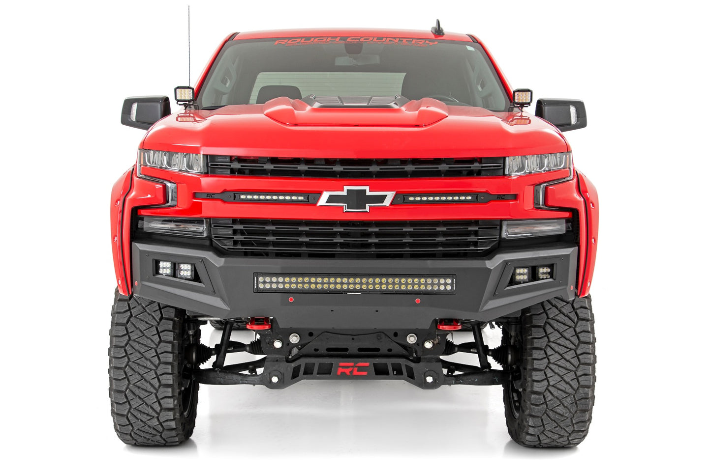 Rough Country Chevy 2-inch LED Lower Windshield Ditch Kit Black Series Spot Beam For 19-22 Silverado