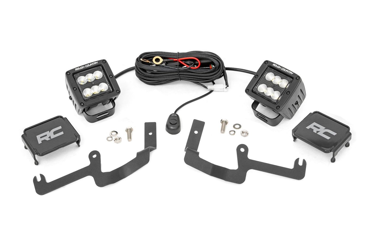Rough Country Chevy 2-inch LED Lower Windshield Ditch Kit Black Series Flood Beam For 19-22 Silverado
