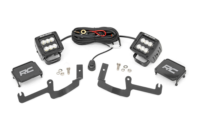 Rough Country Chevy 2-inch LED Lower Windshield Ditch Kit Black Series Flood Beam For 19-22 Silverado