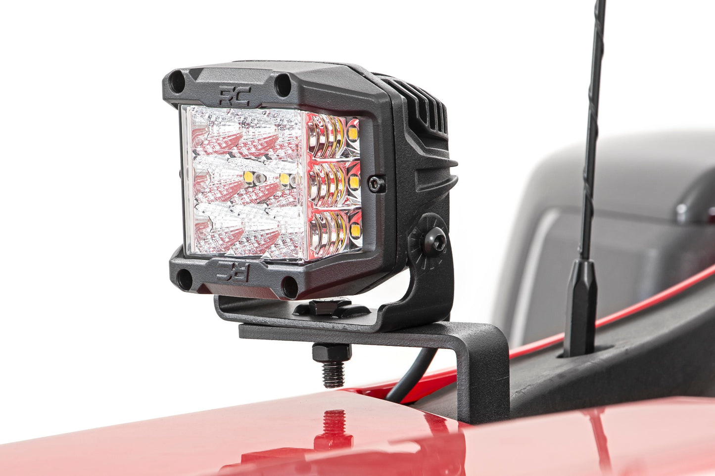 Rough Country Chevy 2-inch LED Lower Windshield Ditch Kit Black Series Flood Beam For 19-22 Silverado