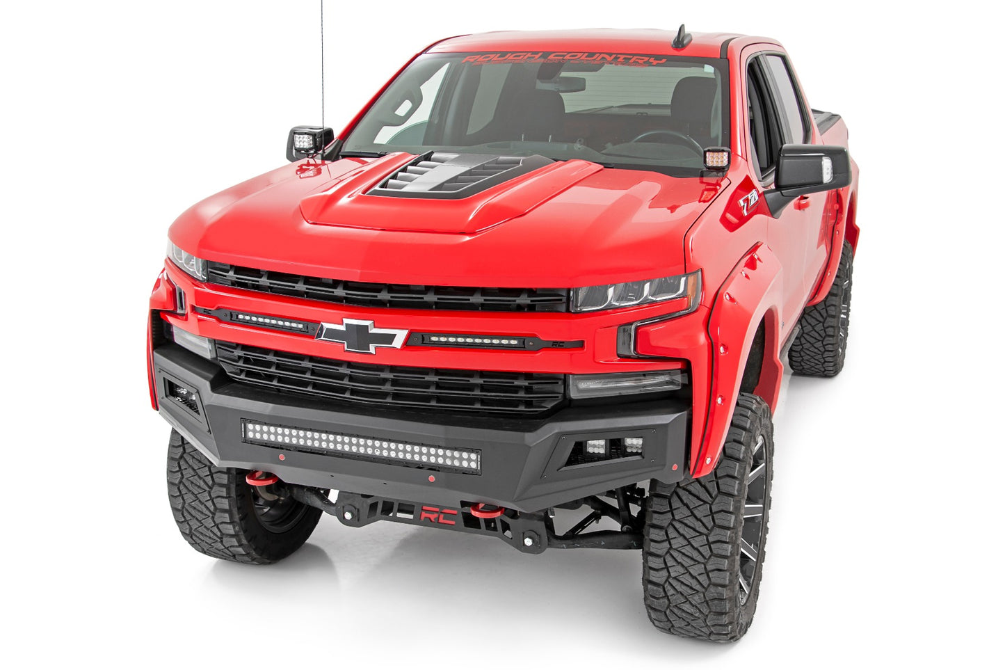 Rough Country Chevy 2-inch LED Lower Windshield Ditch Kit Black Series w/ Amber DRL For 19-22 Silverado