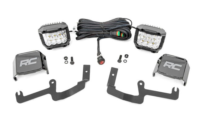 Rough Country Chevy 3-inch LED Lower Windshield Ditch Kit Wide Angle Osram For 19-22 Silverado