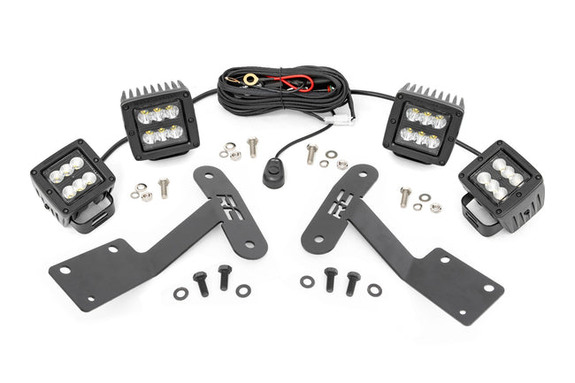 Rough Country Toyota 2-inch LED Lower Windshield Ditch Kit (14-20 Tundra Black Series Spot and Flood Pattern Combo)