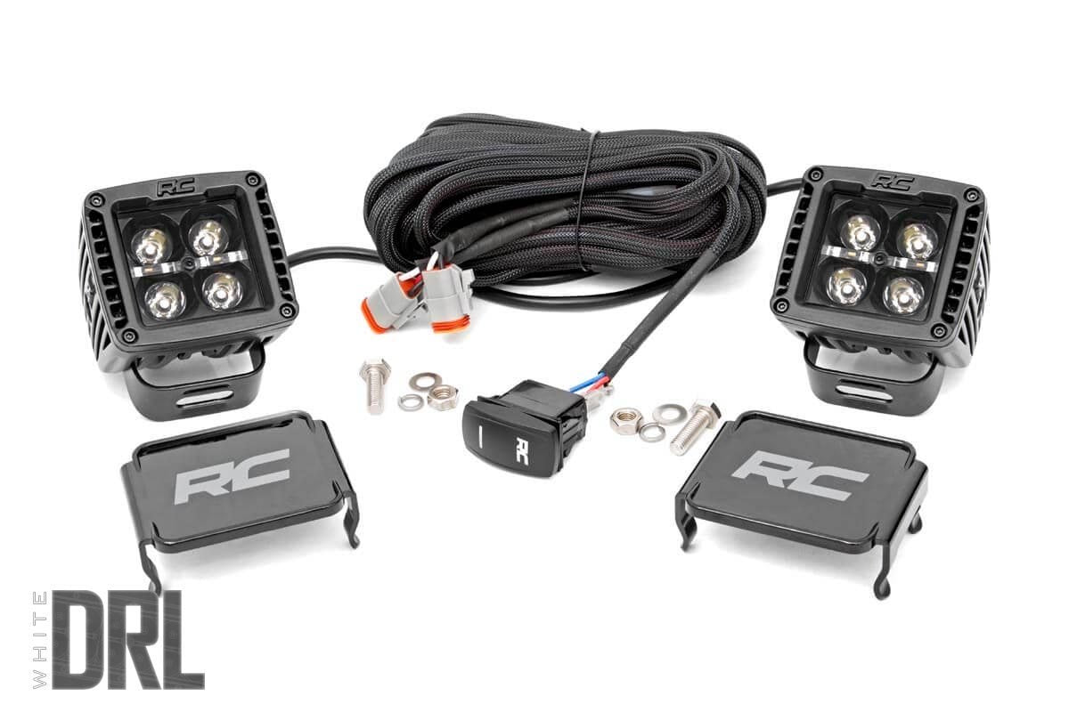 Rough Country 2 Inch Square Cree LED Lights Pair Black Series w/Cool White DRL