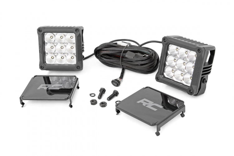 Rough Country 4 Inch Square Cree LED Lights Pair Chrome Series w/Cool White DRL