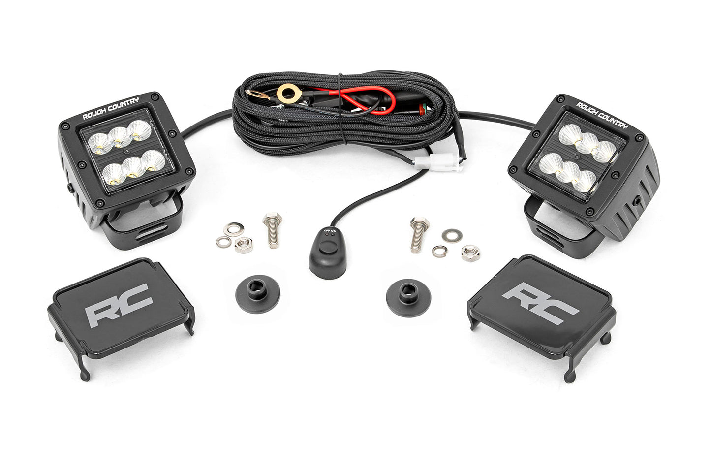 Rough Country LED Light Ditch Mount 2 Inch Black Series Pair Flood Pattern 21-23 Ford Bronco