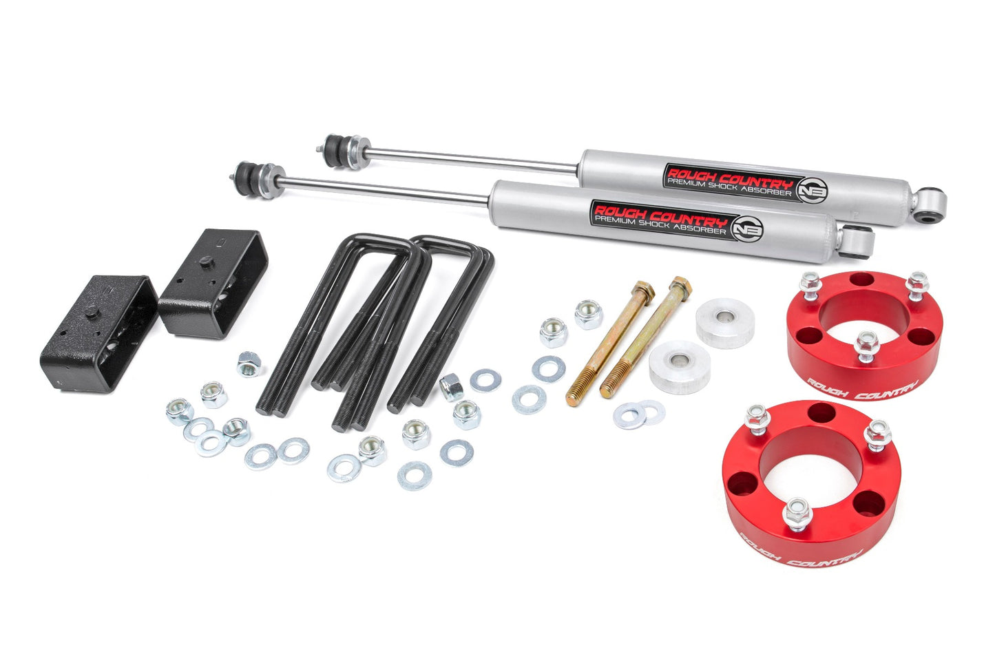 Rough Country 3 Inch Lift Kit Red Spacer w/N3 Shocks 05-23 Toyota Tacoma 2WD/4WD