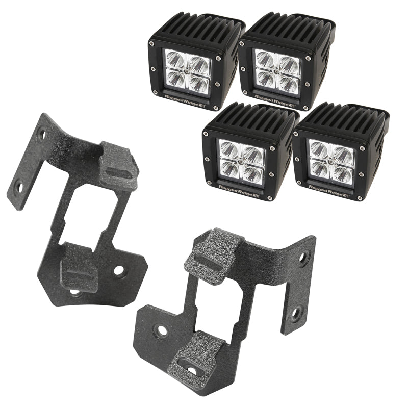 Rugged Ridge 07-18 Jeep Wrangler JK Textured Black Square A-Pillar LED Light Mount Kit