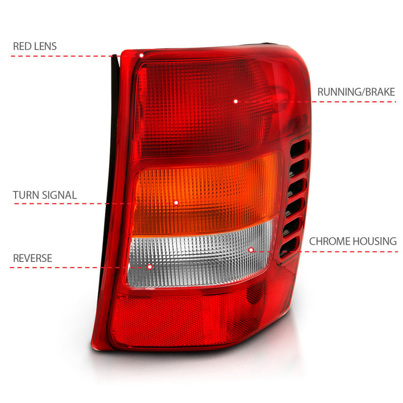 ANZO 1999-2004 Jeep Grand Cherokee Taillight Red/Clear Lens (OE Replacement)