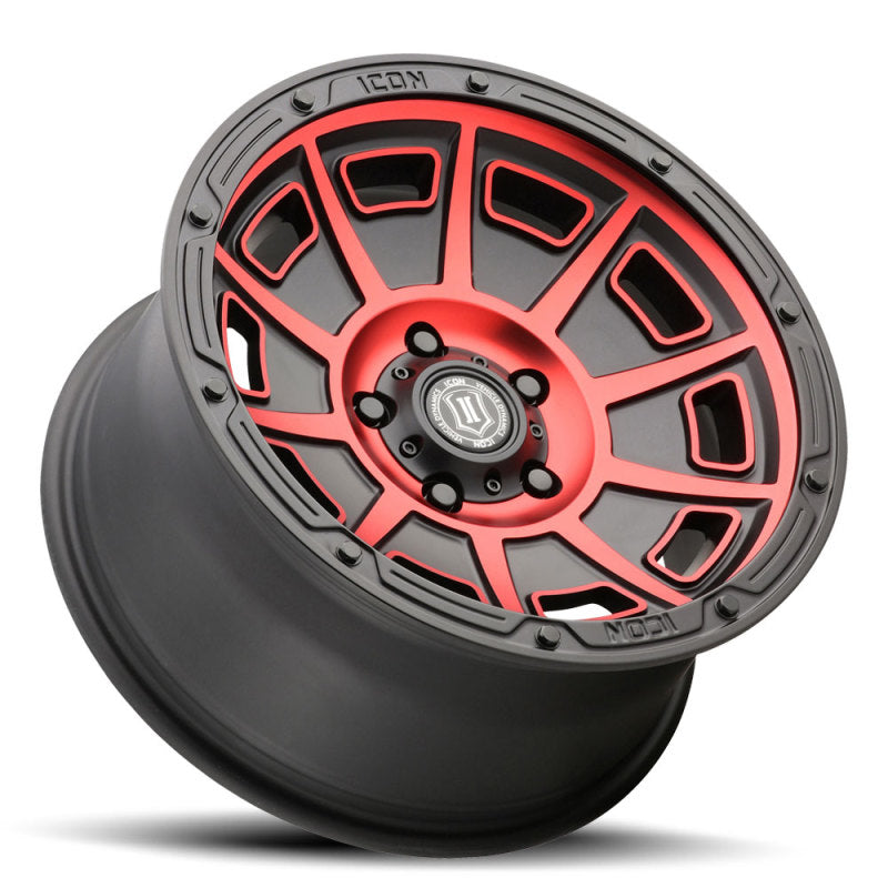 ICON Victory 17x8.5 5x4.5 0mm Offset 4.75in BS Satin Black w/Red Tint Wheel
