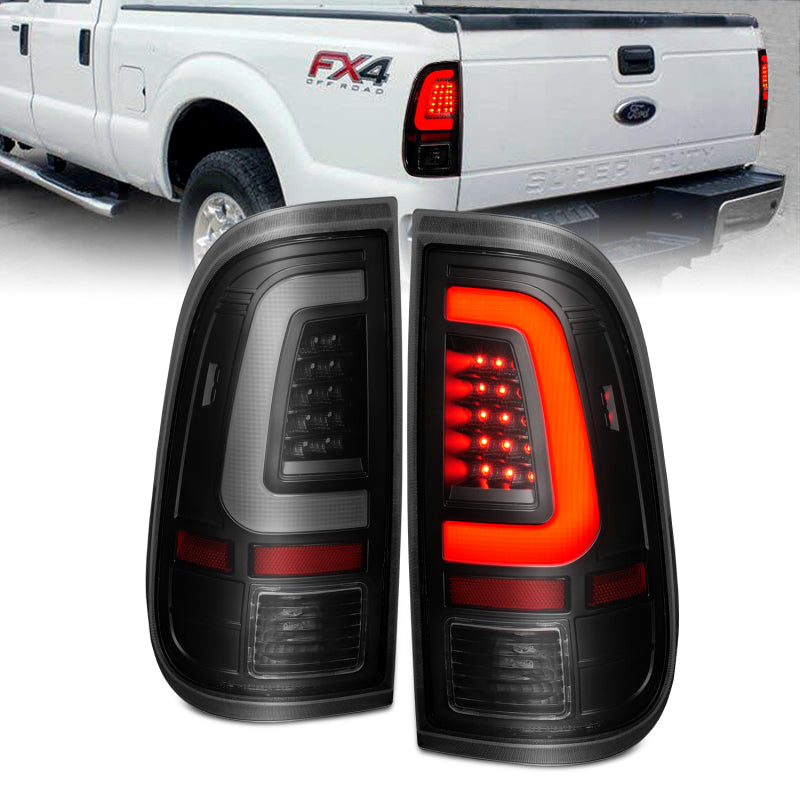 ANZO 2008-2016 Ford Super Duty LED Taillights Black Housing Smoke Lens