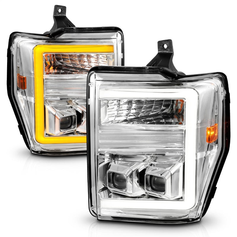 ANZO 08-10 Ford Super Duty Halogen Projector Headlights w/ Light Bar Switchback Chrome Housing