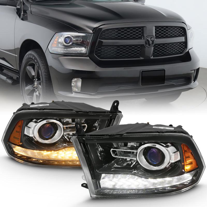 ANZO 2010-2018 Dodge Ram 1500 2500 3500 Projector Plank Style Switchback H.L Halo Black Amber (OE Style)
