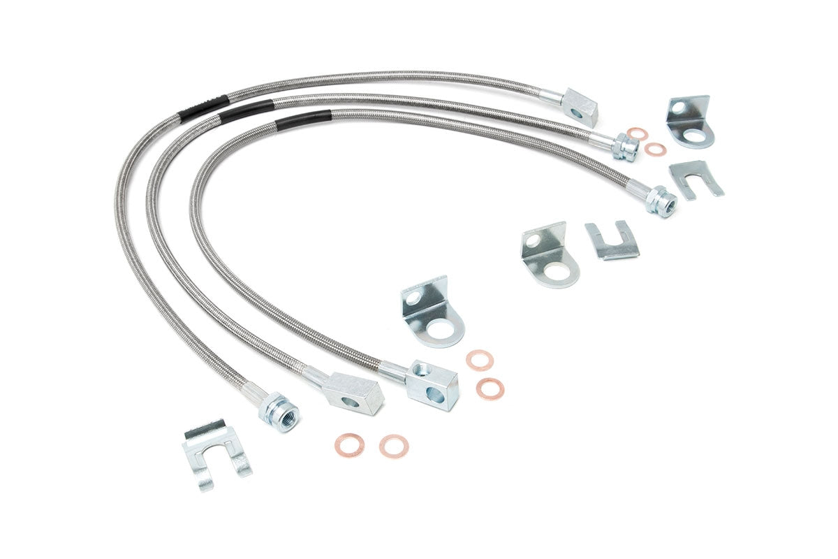 Rough Country Jeep Front & Rear Stainless Steel Brake Lines 4-6 Inch Lifts XJ/YJ/TJ