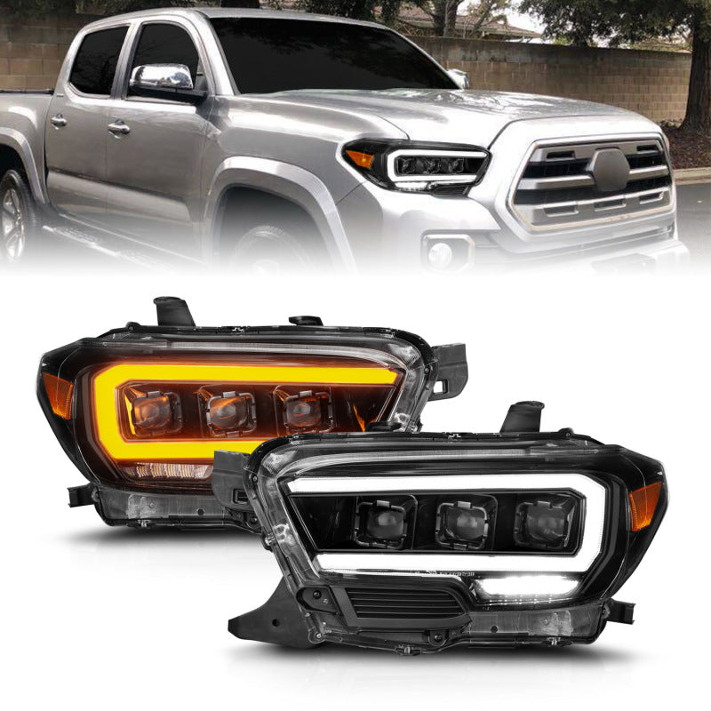ANZO 16-23 Toyota Tacoma SR/SR5 ONLY Full LED Projector Headlights w/Light Bar Sequential Black w/Initiation Light