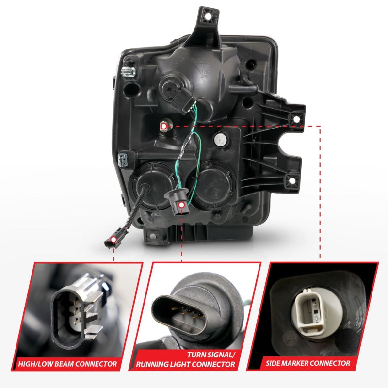 ANZO 08-10 Ford Super Duty Halogen Projector Headlights w/ Light Bar Switchback Chrome Housing