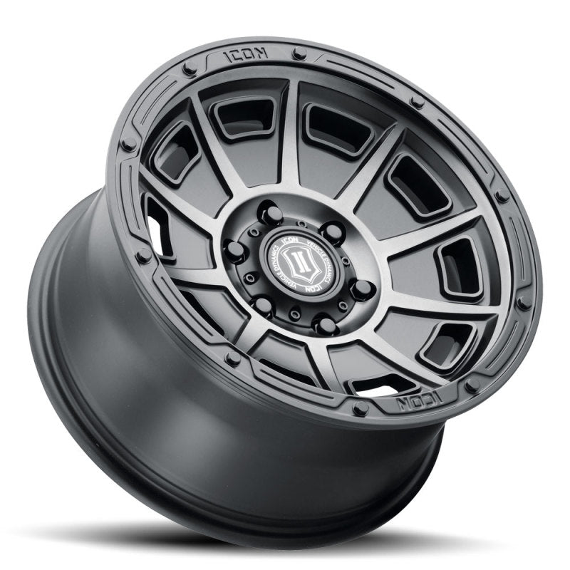 ICON Victory 17x8.5 5x4.5 0mm Offset 4.75in BS Smoked Satin Black Tint Wheel