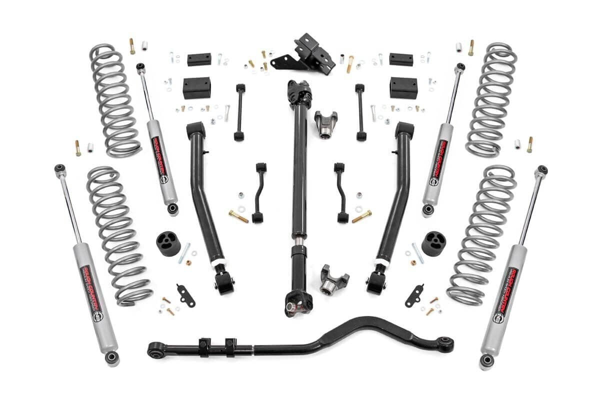 Rough Country 3.5 Inch Jeep Suspension Lift Kit Preminum N3 Shocks Stage 2 Coils & Adj. Control Arms 18-20 Wrangler JL Rubicon-2 Door