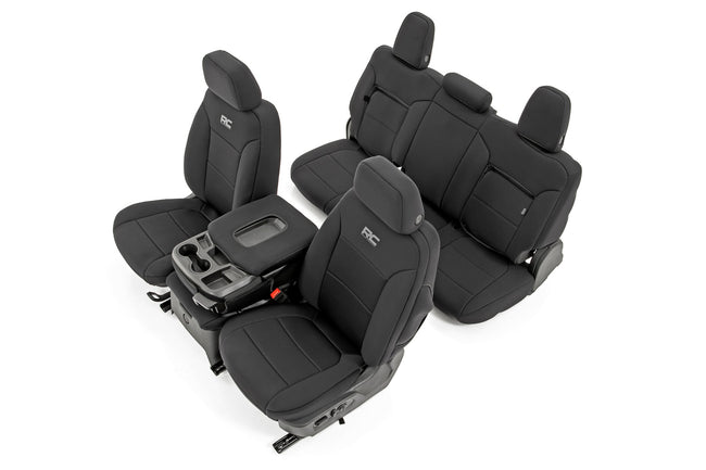 Rough Country GM Neoprene Seat Covers Front and Rear w/ Back Storage Black 19-21 Chevrolet Silverado 1500