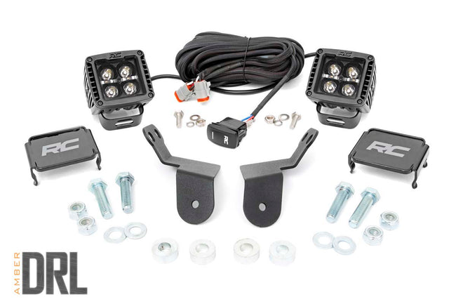 Rough Country Honda Dual LED Cube Kit 2.0 Inch Black Series w/ Amber DRL 16-20 Pioneer