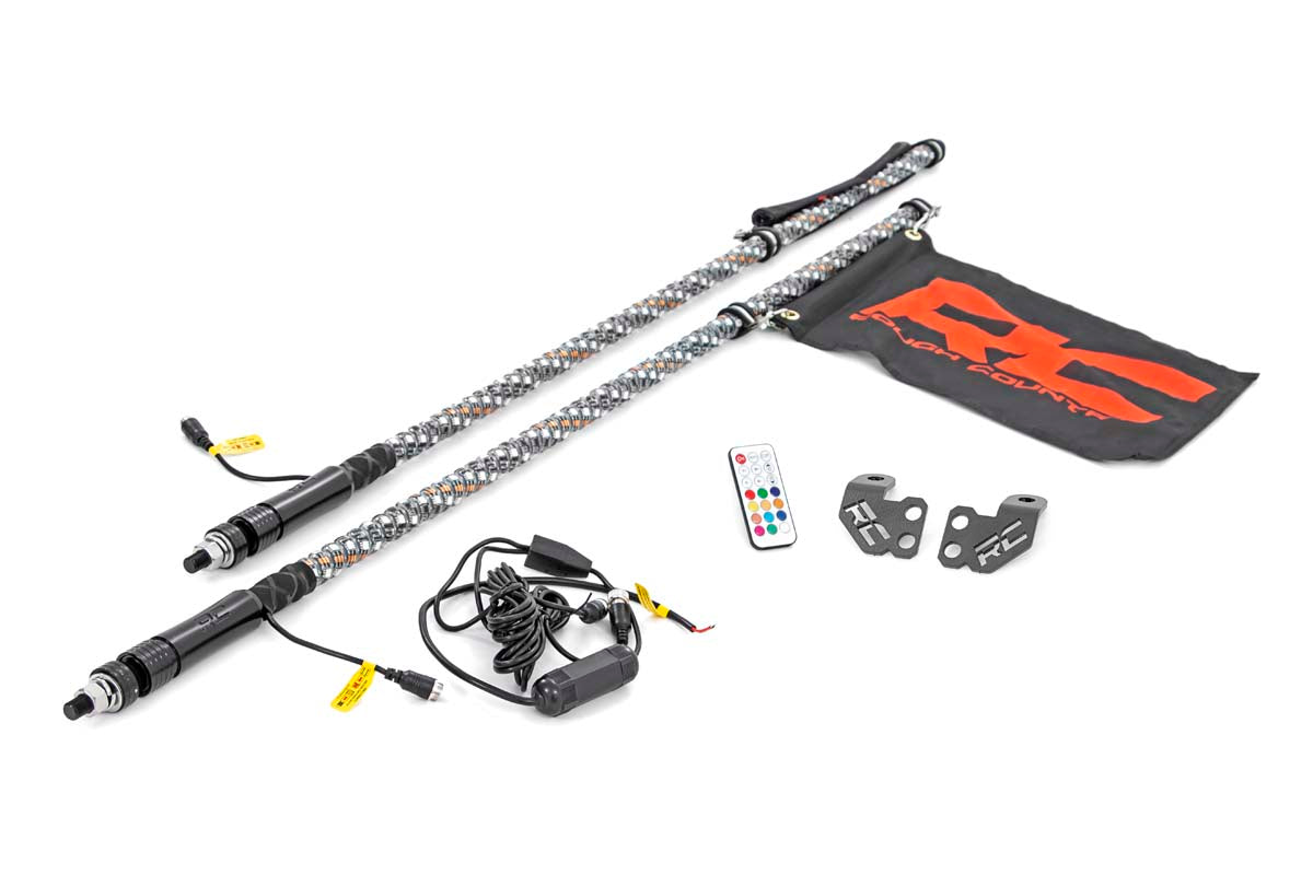 Rough Country Polaris LED Whip Light Roll Cage Mounting Kit w/ LED Light Whips RZR 1000XP Turbo