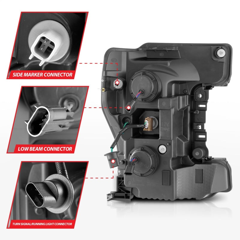 ANZO 17-19 Ford F-250/350/450 SD (w/o Factory LED HL) LED Projector Headlights w/Light Bar Switchback Chrome