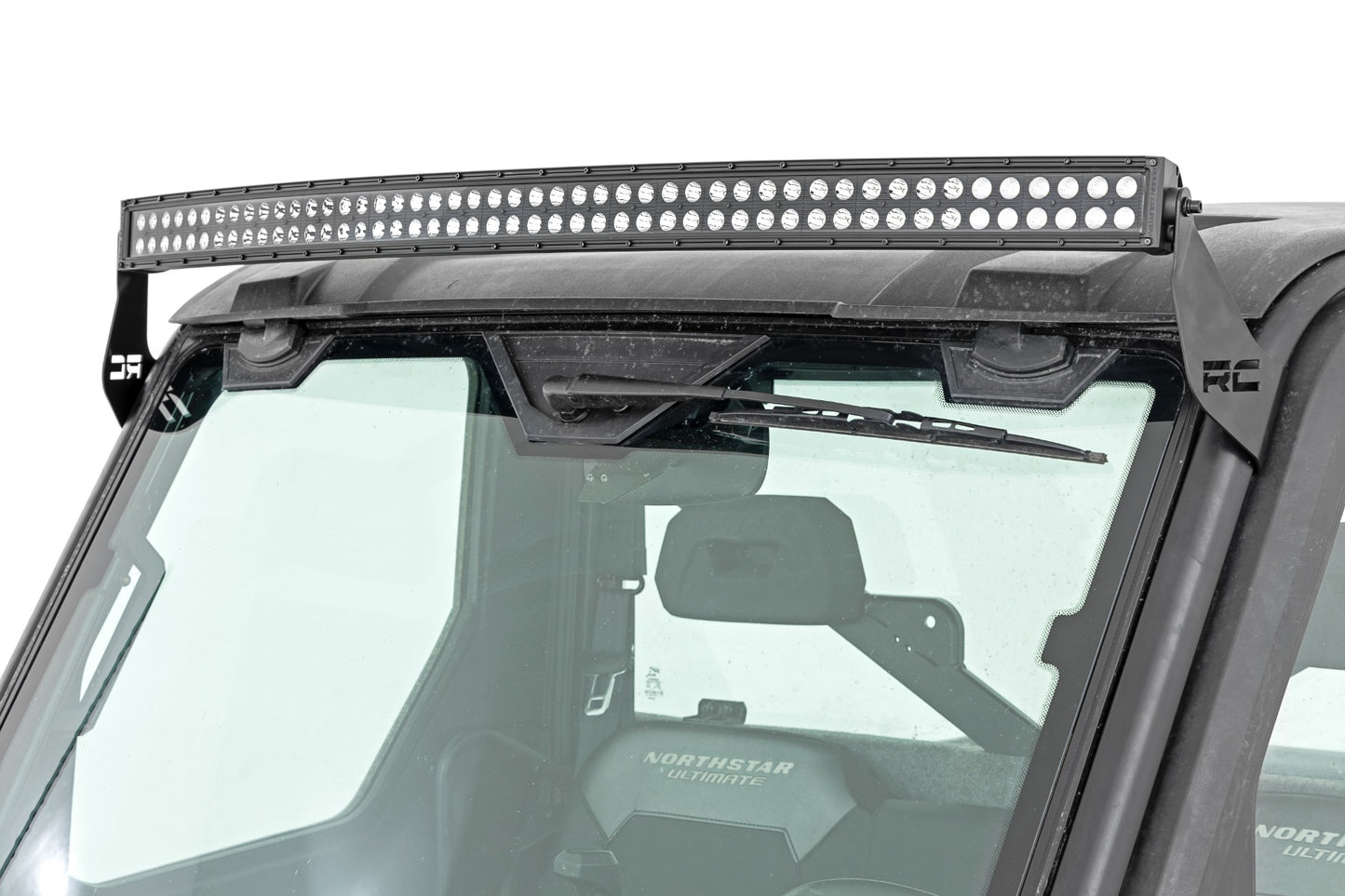 Rough Country LED Light Front Mount 50 Inch Dual Row Black Pair with Factory Wiper 14-22 Polaris Ranger 1000XP