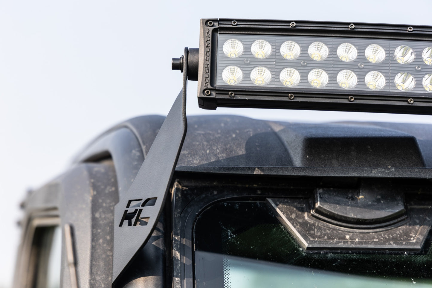 Rough Country LED Light Front Mount 50 Inch Single Row Black Pair with Factory Wiper 14-22 Polaris Ranger 1000XP