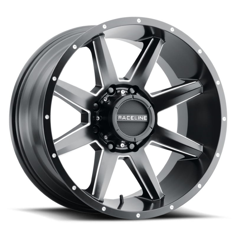 Raceline 954M Stryker 20x10in 5x127 BP -19mm Offset 78.1mm Bore - Satin Black & Milled Wheel