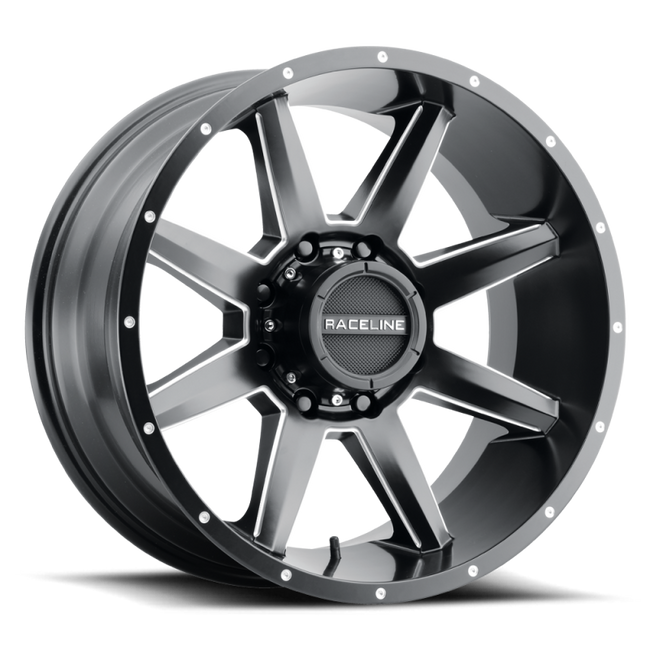 Raceline 954M Stryker 20x9in 5x127 BP 0mm Offset 78.1mm Bore - Satin Black & Milled Wheel