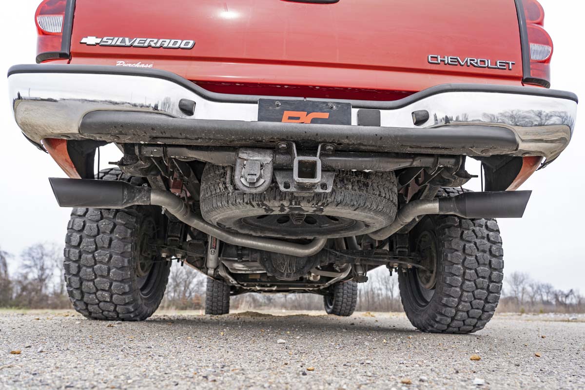 Rough Country Dual Cat-Back Exhaust System w/ Black Tips 99-06 GM 1500 Ext Cab / Short Bed 4.8L / 5.3L