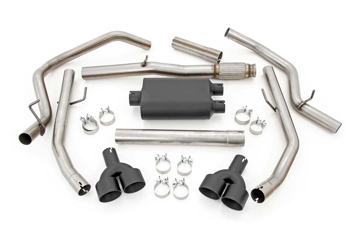 Rough Country Dual Cat-Back Exhaust System w/Black Tips 19-20 Silverado 1500 5.3 Liter