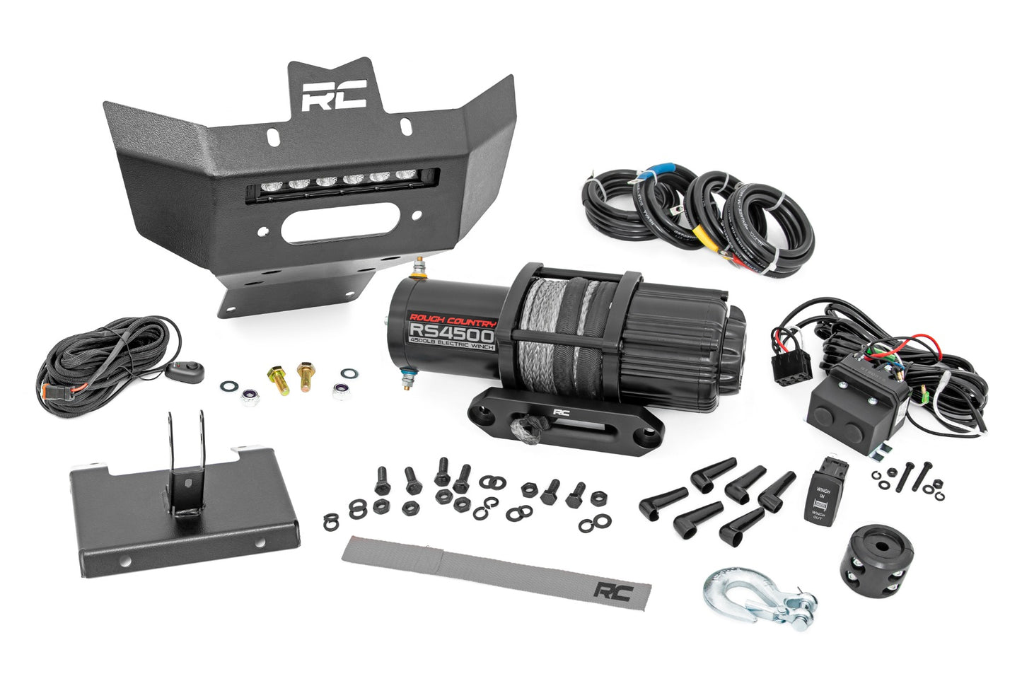 Rough Country Winch Bumper 4500-Lb Winch Black Series LED 6 Inch Light 13-21 Can-Am Renegade